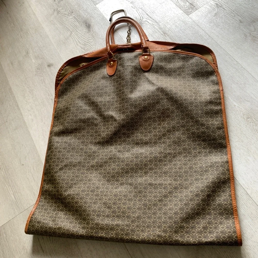Vtg WBC Monogram Garment Bag Travel‎ Suit Cover Luggage Brown Jacquard